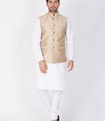 Men White Cotton Kurta Modi Jacket And Pyjama Set