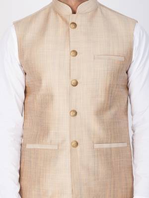 Men White Cotton Kurta Modi Jacket And Pyjama Set 2