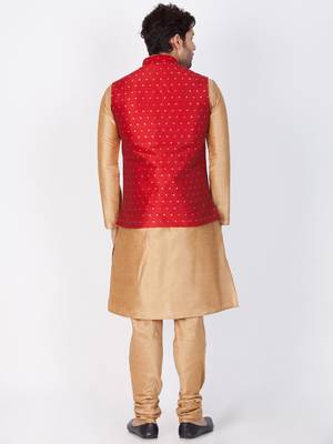 Men Gold Cotton Silk Kurta Modi Jacket And Pyjama Set 4