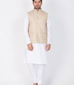 Men White Cotton Kurta Modi Jacket And Pyjama Set