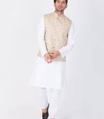 Men White Cotton Kurta Modi Jacket And Pyjama Set