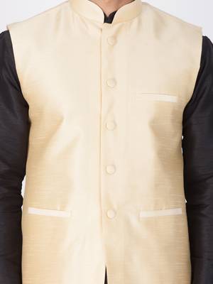 Men Black Cotton Silk Kurta Modi Jacket And Pyjama Set 2