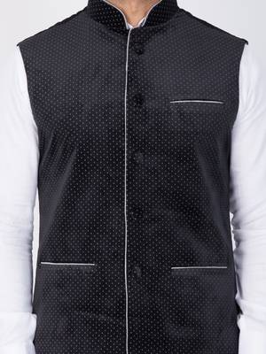 Men White Cotton Kurta Modi Jacket And Pyjama Set 2