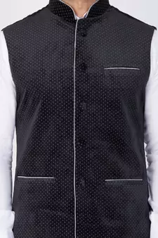 Men White Cotton Kurta Modi Jacket And Pyjama Set