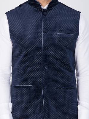 Men White Cotton Kurta Modi Jacket And Pyjama Set 2