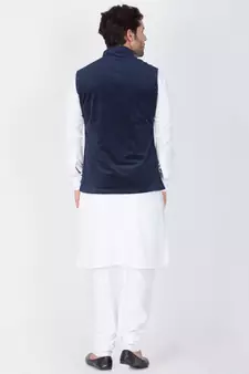 Men White Cotton Kurta Modi Jacket And Pyjama Set