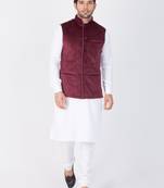 Men White Cotton Kurta Modi Jacket And Pyjama Set