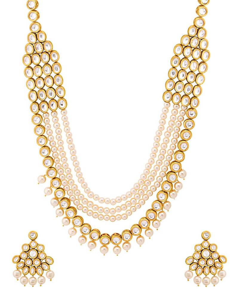 Sanskriti Elegant Gold Plated Four Layer Pearl Necklace Set For