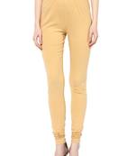 Mytri Women's Beige Cotton Lycra Knitted Solid Slim Fit Leggings