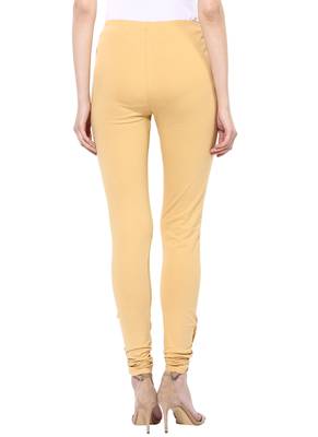 Mytri Women's Beige Cotton Lycra Knitted Solid Slim Fit Leggings 2