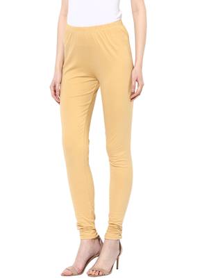 Mytri Women's Beige Cotton Lycra Knitted Solid Slim Fit Leggings 3