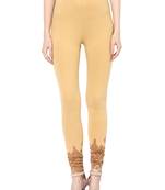 Mytri Women's Beige Cotton Lycra Knitted Printed Slim Fit Leggings