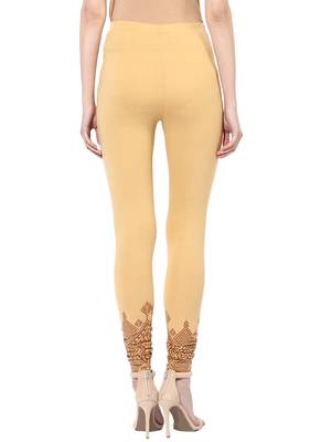 Mytri Women's Beige Cotton Lycra Knitted Printed Slim Fit Leggings 2