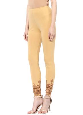Mytri Women's Beige Cotton Lycra Knitted Printed Slim Fit Leggings 3