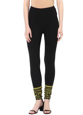 Mytri Women's Black Cotton Lycra Knitted Printed Slim Fit Leggings 1