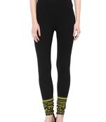 Mytri Women's Black Cotton Lycra Knitted Printed Slim Fit Leggings