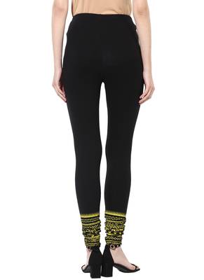 Mytri Women's Black Cotton Lycra Knitted Printed Slim Fit Leggings 2