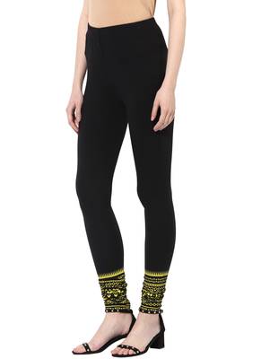 Mytri Women's Black Cotton Lycra Knitted Printed Slim Fit Leggings 3