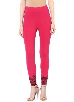 Mytri Women's Rani Pink Cotton Lycra Knitted Printed Slim Fit Leggings 1