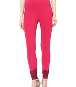 Mytri Women's Rani Pink Cotton Lycra Knitted Printed Slim Fit Leggings
