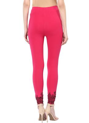 Mytri Women's Rani Pink Cotton Lycra Knitted Printed Slim Fit Leggings 2