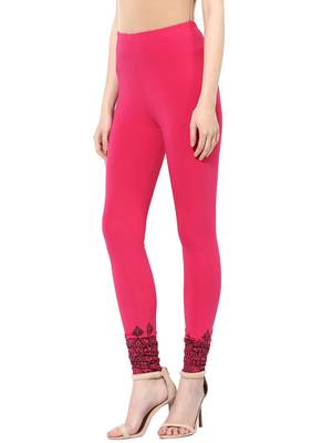 Mytri Women's Rani Pink Cotton Lycra Knitted Printed Slim Fit Leggings 3
