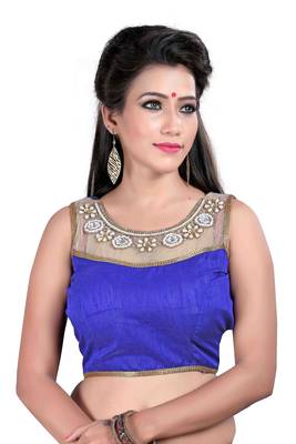 Blue Embroidered Banglori Silk Designer Blouse 1