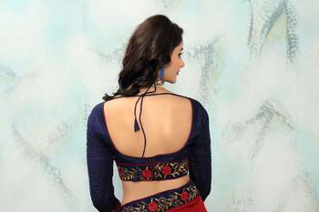 Red embroidered silk saree with blouse 7