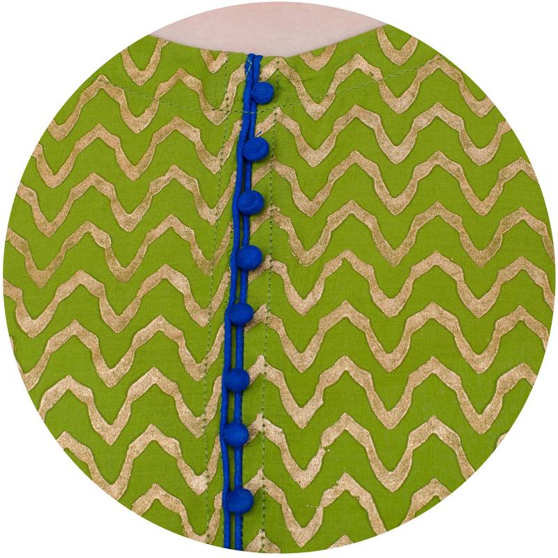 Mehendi Green Cotton Block Prints Long Anarkali kurti