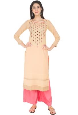 Beige Georgette Embroidery Long Straight kurti 1