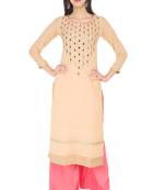 Beige Georgette Embroidery Long Straight kurti