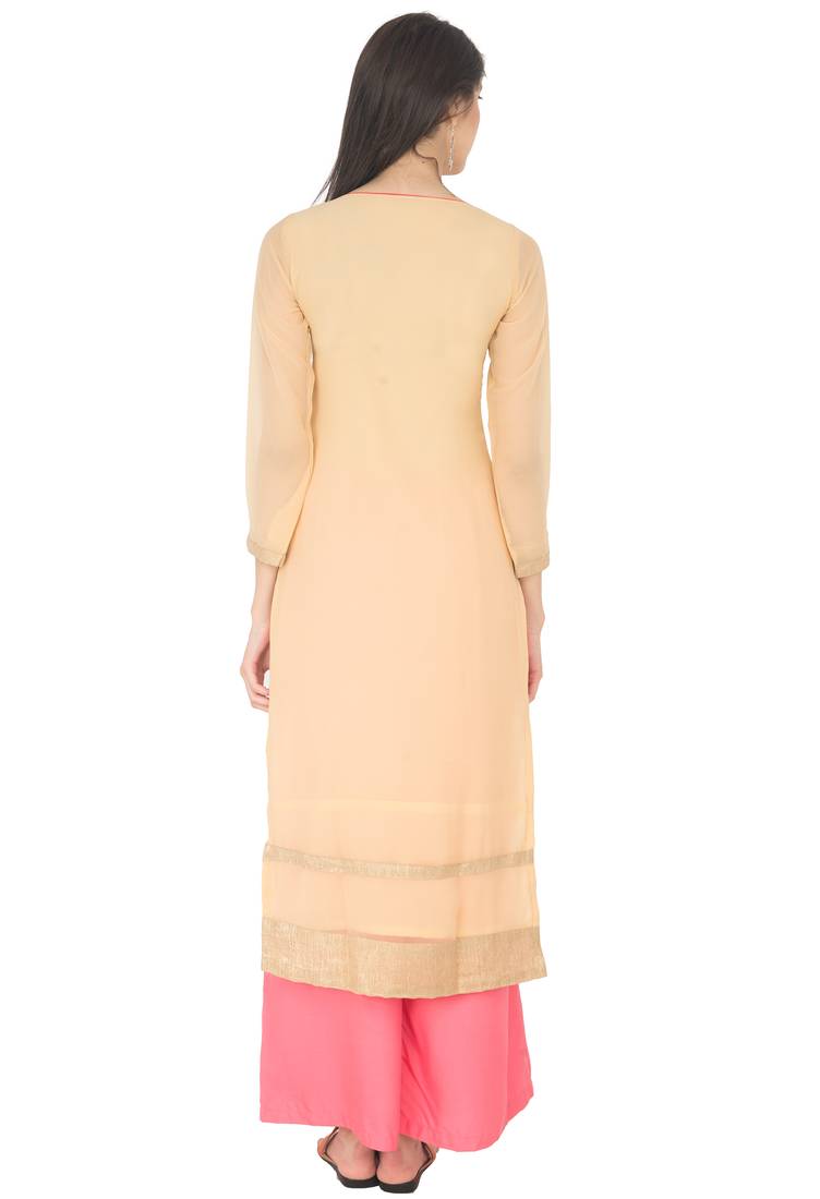 Beige Georgette Embroidery Long Straight kurti
