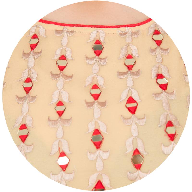 Beige Georgette Embroidery Long Straight kurti