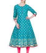 Green Cotton Block Prints Long Anarkali kurti