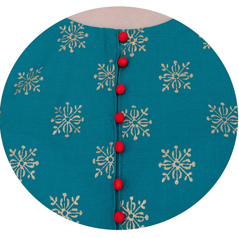 Green Cotton Block Prints Long Anarkali kurti