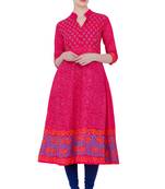 Pink Cotton Block Prints Long Anarkali kurti