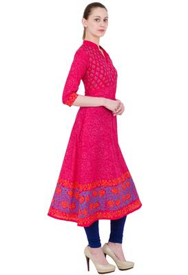 Pink Cotton Block Prints Long Anarkali kurti 2