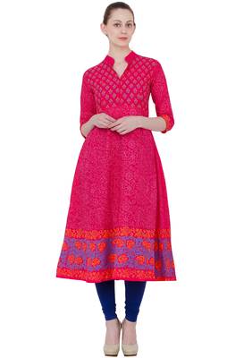 Pink Cotton Block Prints Long Anarkali kurti 3