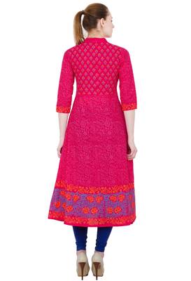 Pink Cotton Block Prints Long Anarkali kurti 4