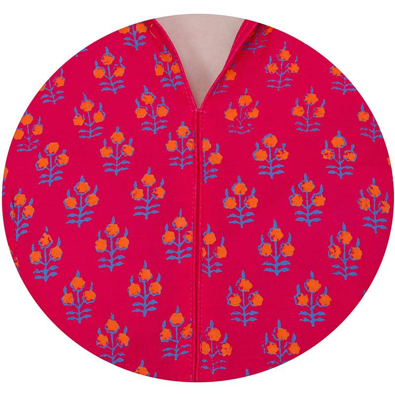 Pink Cotton Block Prints Long Anarkali kurti