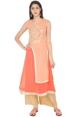 Multicolor Georgette Gota Embroidery Long Straight kurti 1