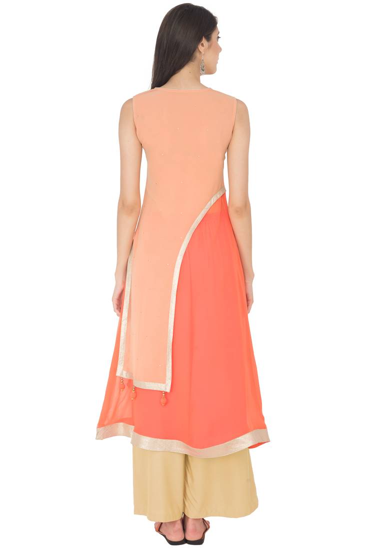 Multicolor Georgette Gota Embroidery Long Straight kurti