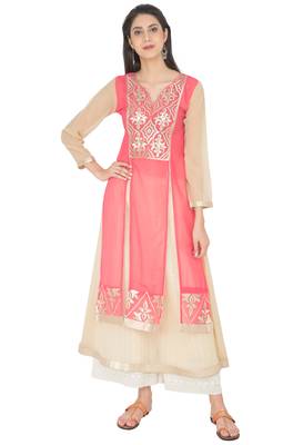 Multicolor Georgette Gota Embroidery Long Straight kurti 1