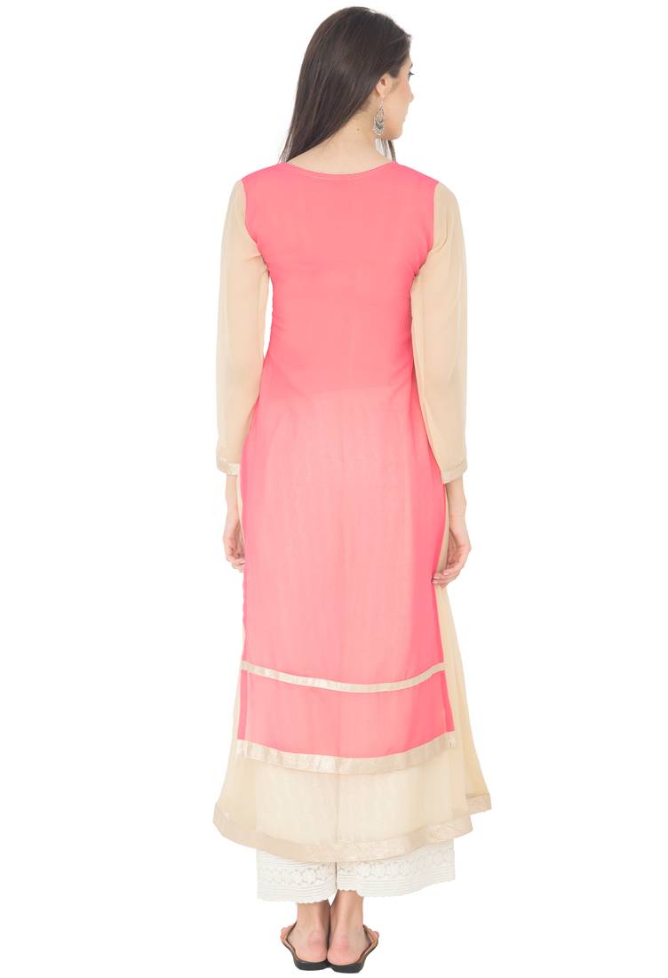 Multicolor Georgette Gota Embroidery Long Straight kurti