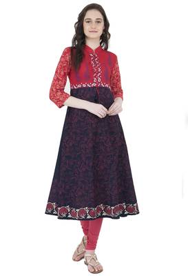 Multicolor Cotton Screen Prints Long Anarkali kurti 1