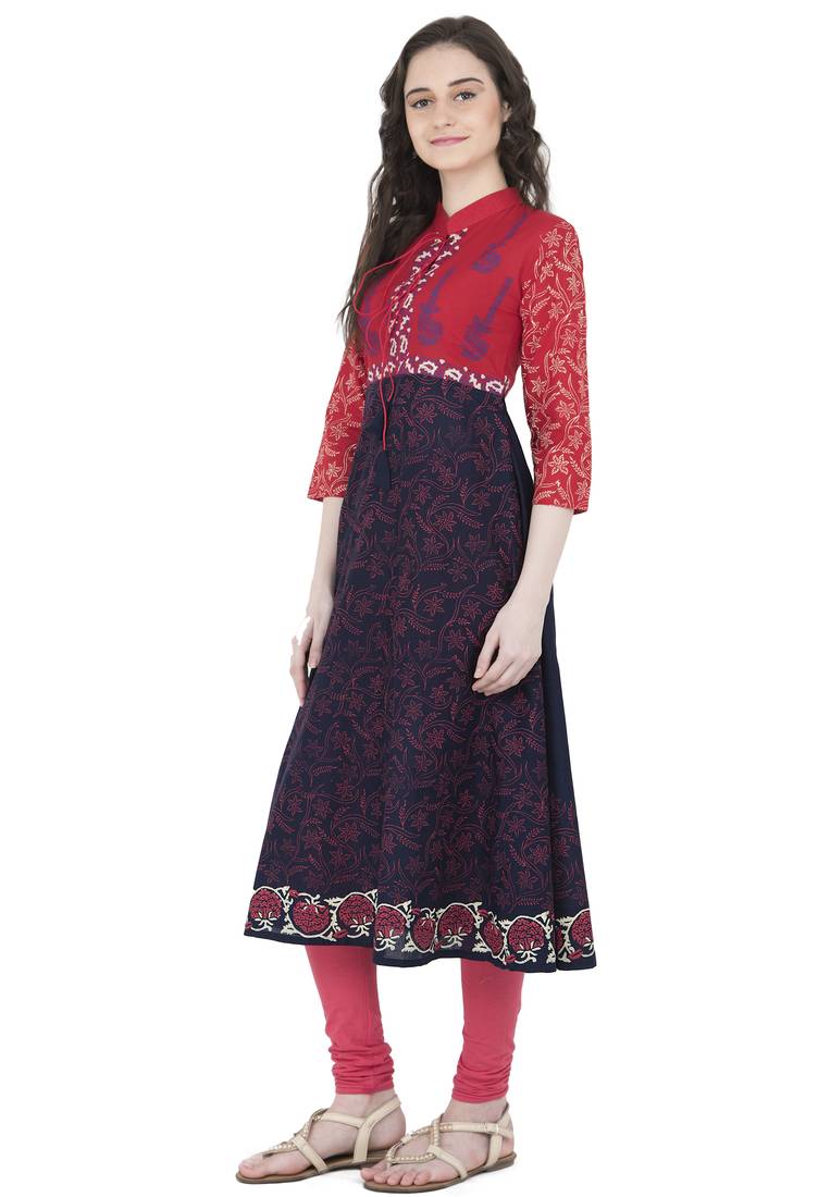 Multicolor Cotton Screen Prints Long Anarkali kurti