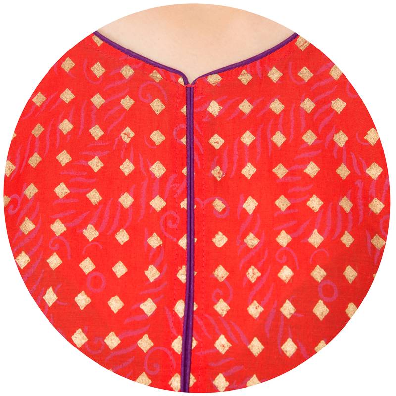 Red Cotton Block Prints Long Anarkali kurti