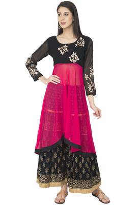 Black & Pink Georgette Embroidery Long Anarkali kurti 1
