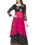 Black & Pink Georgette Embroidery Long Anarkali kurti
