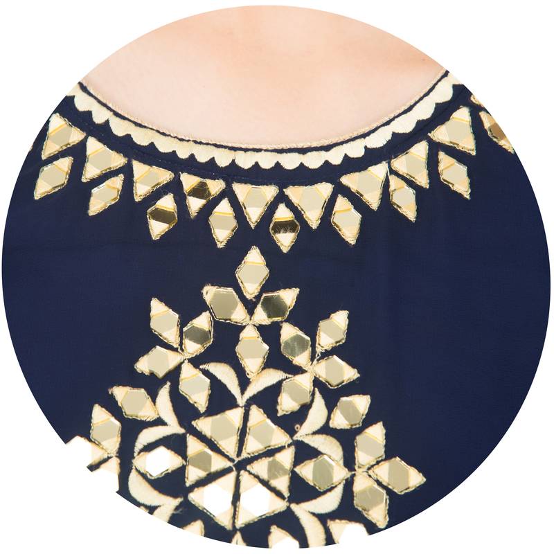 Navy Blue Georgette Aari Embroidery Long Straight kurti